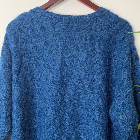 Yarnworks Blue Mohair Acrylic Blend Button Down Textured Knit V Neck Cardigan L - Picture 10 of 12